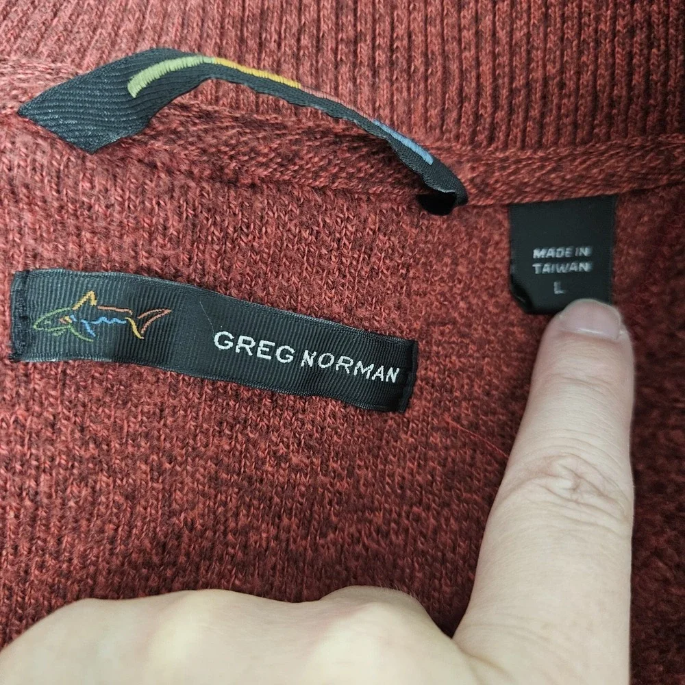 Greg Norman Pullover Mens Large Red Quarter Zip Sweater Mock Neck Heathered Knit